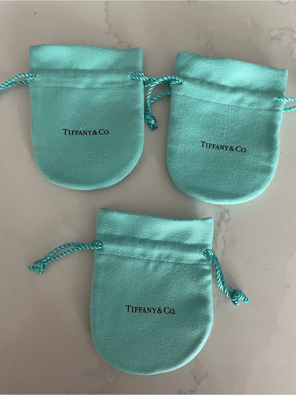 Set of 3 Tiffany & Co. Jewelry Small Velvet Drawstring Pouches in Signature